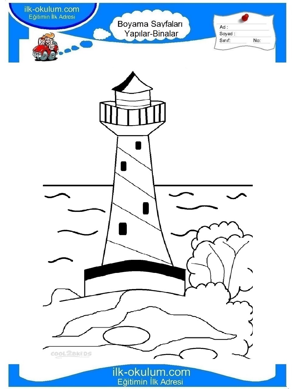 Çocuklar İçin Deniz Feneri Boyama Sayfaları 